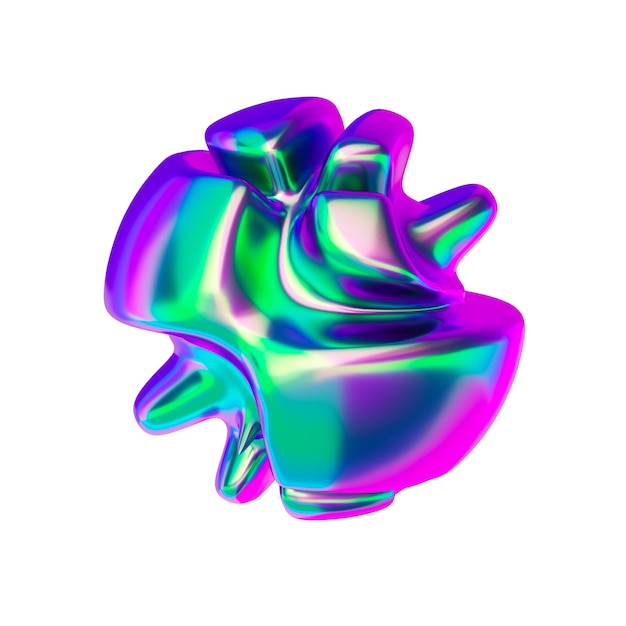 Chrome shape with bright gradient colors 3d rendering Isolated on white