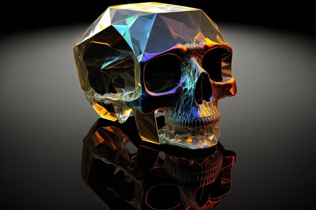 Фото Хромированная иллюстрация черепа с восьмиугольными формами, темный фон. генеративный ии