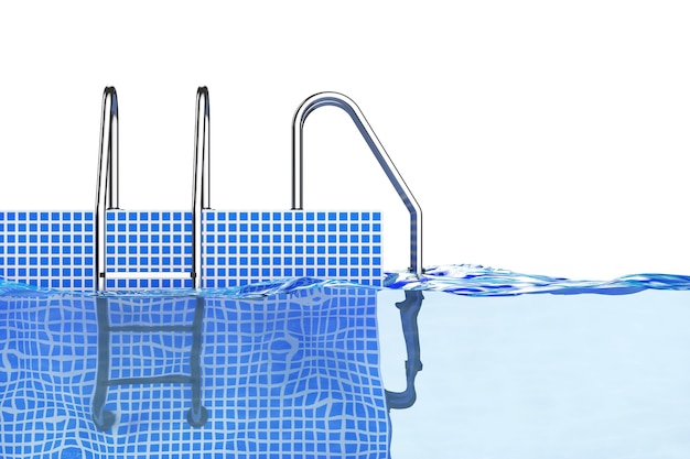 Chrome Swimming Pool Ladders in Water on a white background. 3d Rendering.