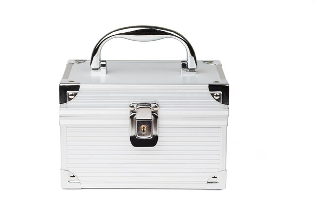 Chromed make up box on isolated white background.