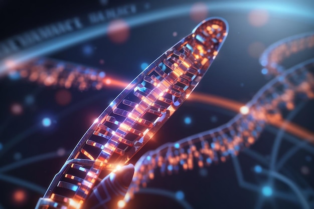 사진 인간 염색체 dna 유전자 가상 인터페이스 의료 과학 개념 3d 일러스트레이션