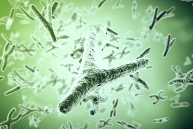 科学的背景の染色体生命と生物学医学科学的3Dレンダリング