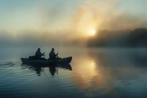 Photo chronicle the silent anticipation of kayak fisherm generative ai