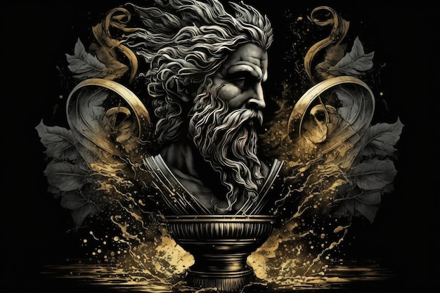 Chronos Greek Mythology God Black Gold Vase by Generative AI