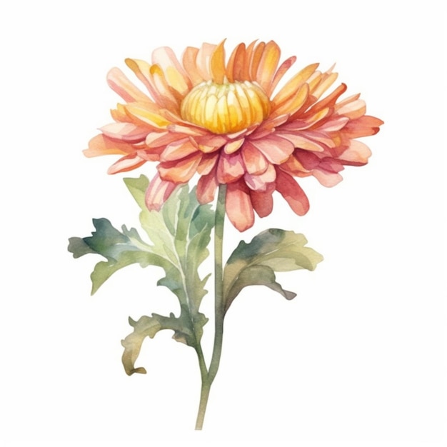 Chrysanthemum bloom portrayed in a charming watercolor image