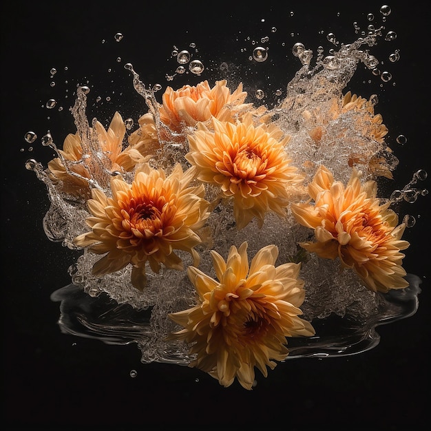 Photo chrysanthemum flower floral exploding explosion splashing with water in the air