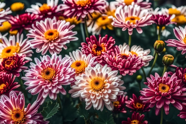 정원에서 꽃이 피는 크리산테무스 (Chrysanthemum)