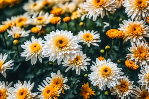 Фото Цветы хризантемы расцвели в саду реалистично