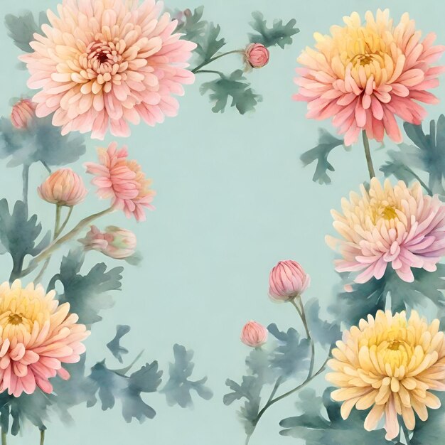 Chrysanthemum flowers frame in watercolor style