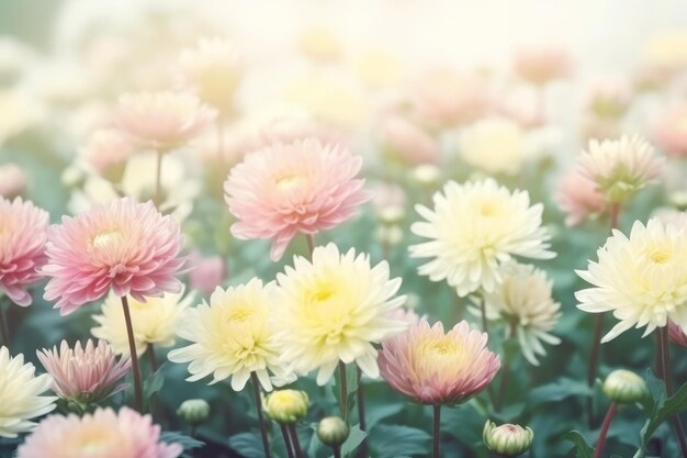 Chrysanthemum flowers in soft pastel color and blur generative ai