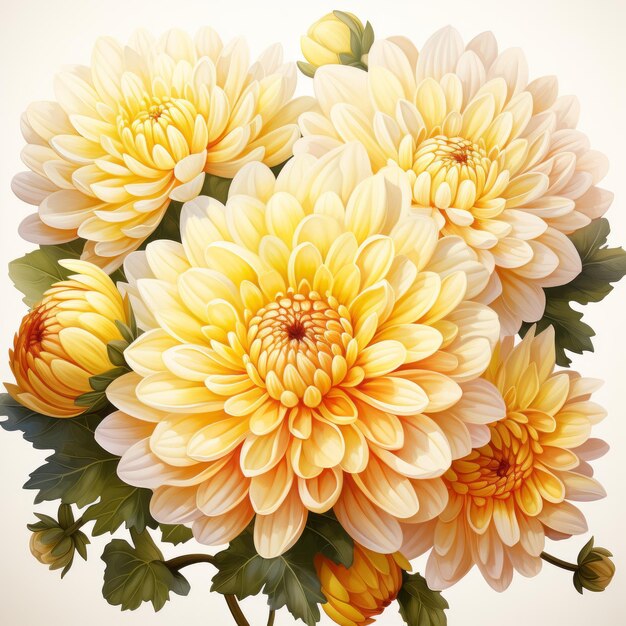 Photo chrysanthemum illustration on white background hyperrealistic 8k vector art