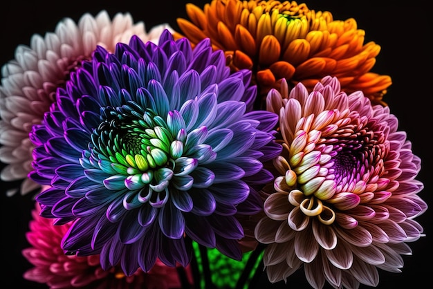 Chrysanthemums at closeup showing their vibrant colors