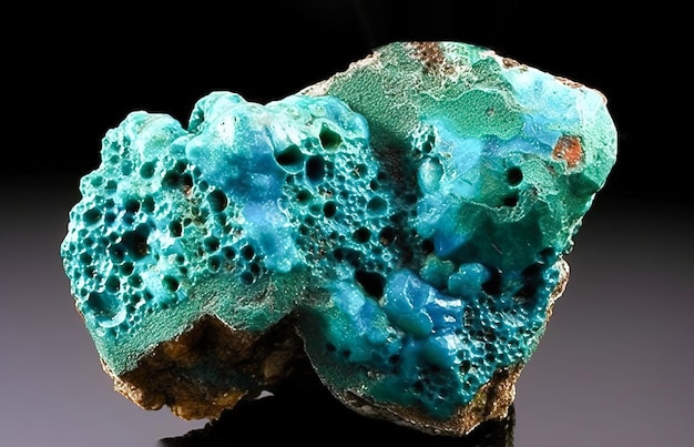 Chrysocolla is een zeldzame kostbare natuurlijke geologische steen op een verloopachtergrond in rustig isolaat