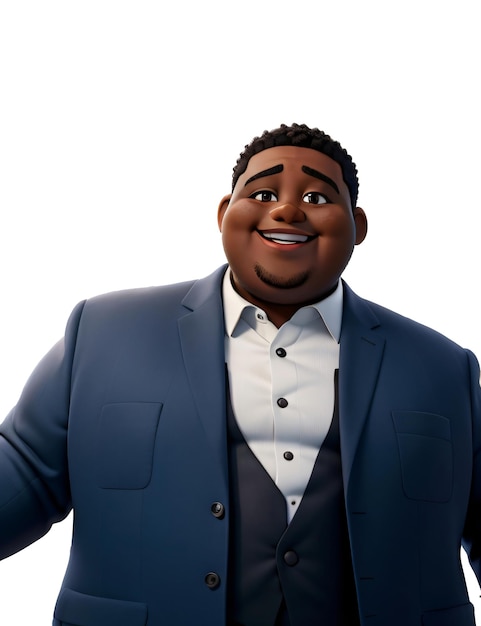 Chubby and Happy Black Businessman isolated white background generative ai