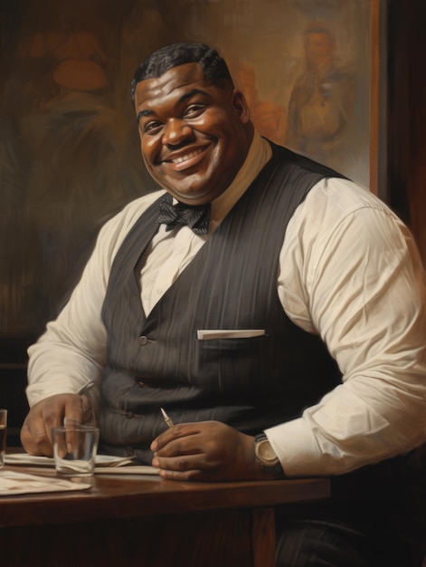 A chubby and happy black businessman