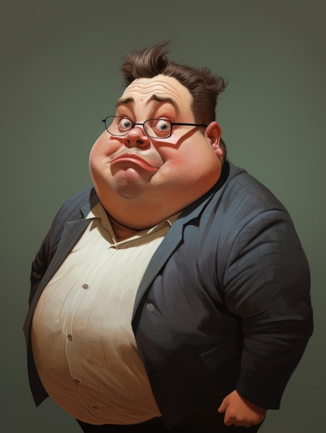 Photo a chubby man surprised exaggerated cartoon style