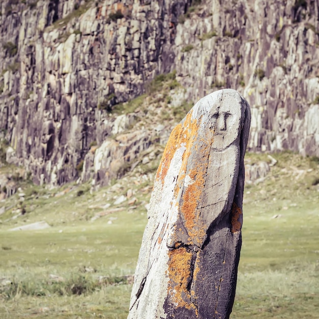 Chui Deer stone AdyrKan Ancient stone statue with face Altai Russia