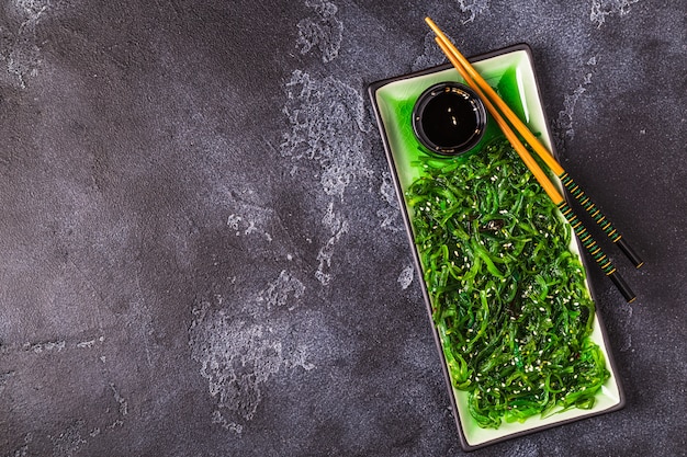 Chuka Seaweed Salad  over black background