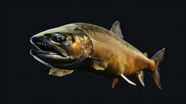 Photo chum salmon in the solid black background