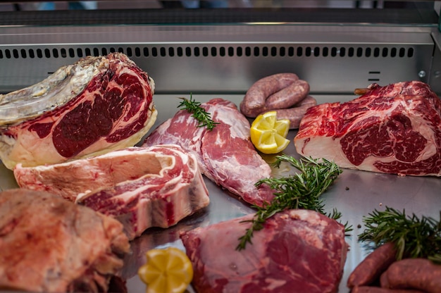 chunks of fresh meat on the counter