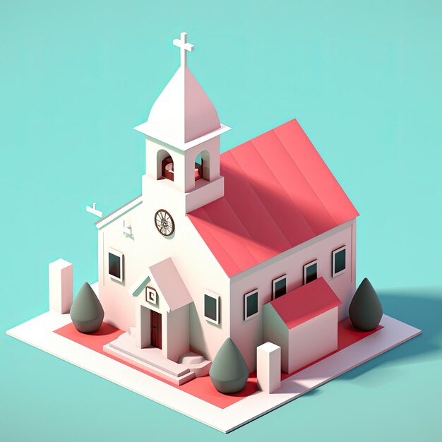 Church 3d catroon style Flat colors Detailed building concept AI generated