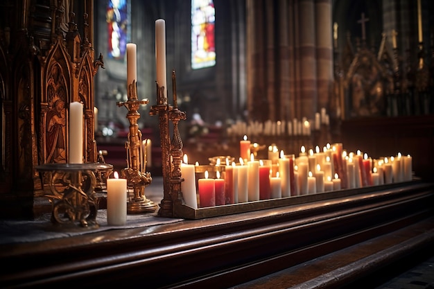 Church Altar with Lit Candles