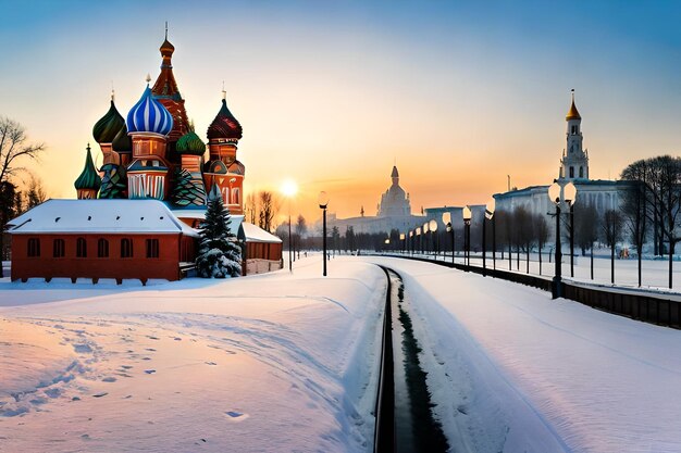 Premium AI Image | the church in the background is a church with a snow