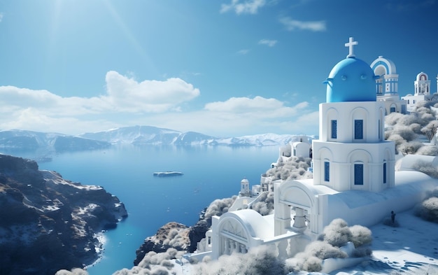 Church on Cliff Blue and White Generative AI