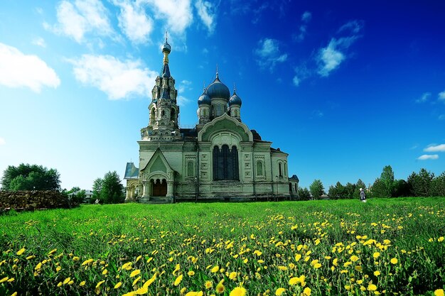 church in the countryside summer landscape russia