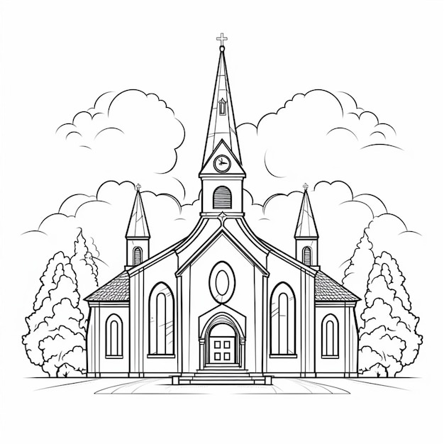church drawing outline for coloring