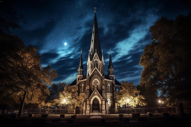 Photo church of the good shepherd at night