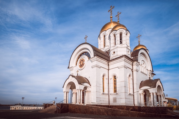 Church of the Holy great Martyr George the victorious in Samara. Landscape sky architecture.