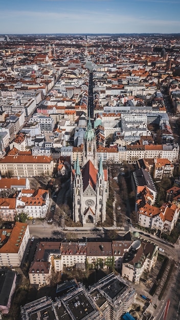 Church and Houses in Munich, Germany