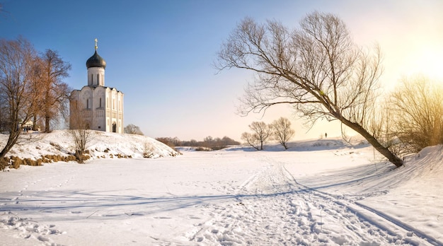 Church of the Intercession on the Nerl in Bogolyubovo in Vladimir on a sunny evening