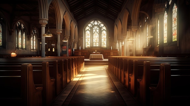 Church interior classic empty interior AI generated