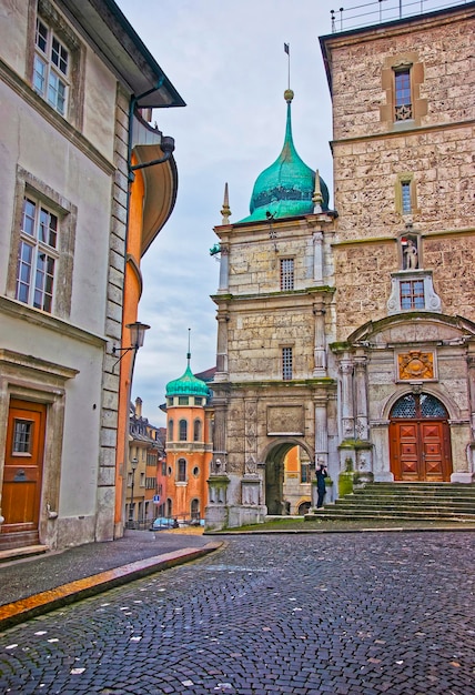 Church of the Jesuits in the Old City of Solothurn. Solothurn is the capital of Solothurn canton in Switzerland. It is located on banks of the Aare river