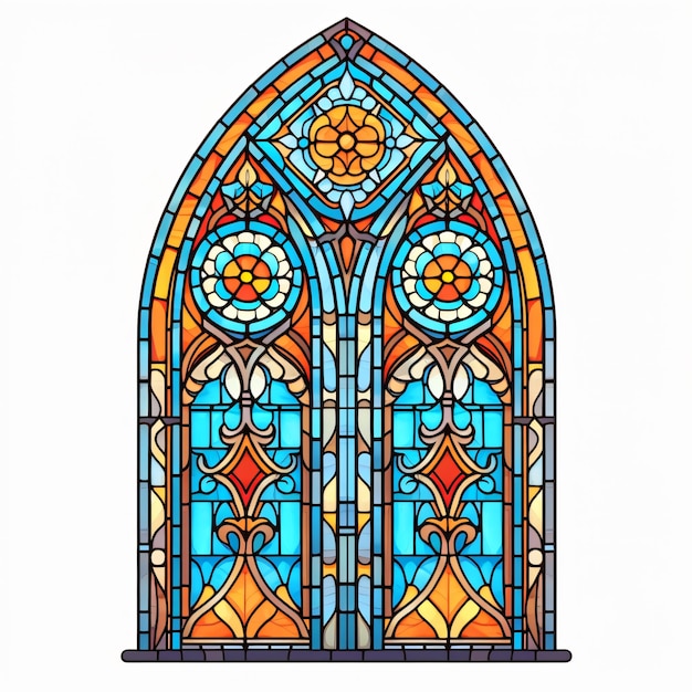 Church medieval gothic stained glass window isolated