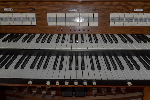 Church organ double keyboard detail