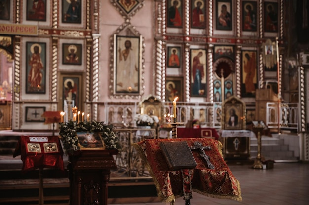 CHURCH OF THE RESURRECTION VICHUGA RUSSIA MAY 08 2022 Interior of Orthodox Christian Church of the Resurrection of Christ