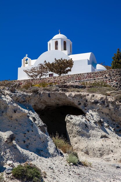 Church of saint mark located next to the hiking path between fira and oia in santorini island