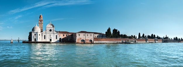 Church of San Michele island next to Venice city in Northern Italy. Cemetery in Venice. Church of San Michele in Venezia.