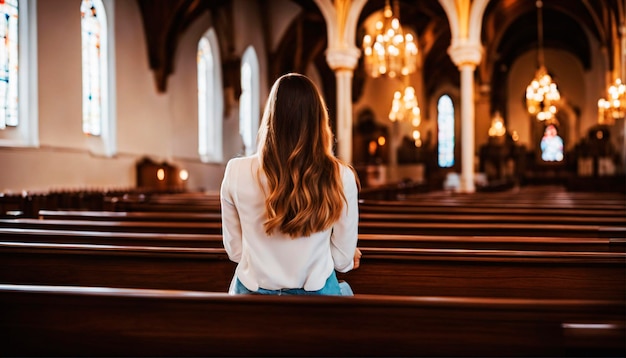 Photo church sanctuary a girl's tranquil devotion