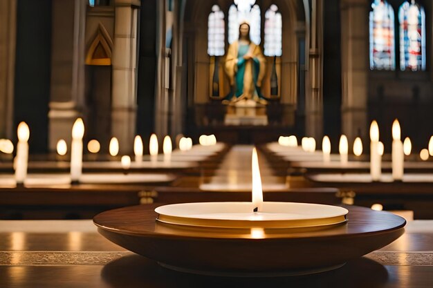 A church with a candle in the middle of it