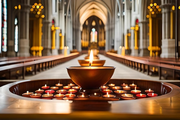 Foto una chiesa con candele accese al centro