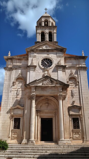 A church with a clock on the front