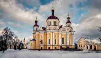 Photo a church with a cloudy sky in the background