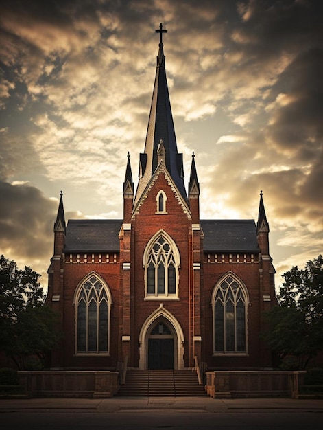 a church with a cloudy sky behind it