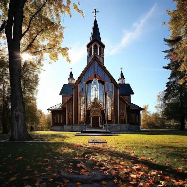 Foto una chiesa con una croce in cima