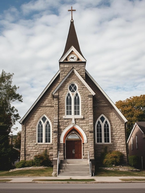 Photo a church with a cross on the top of the steeple.