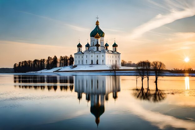 церковь с зеленым куполом на вершине